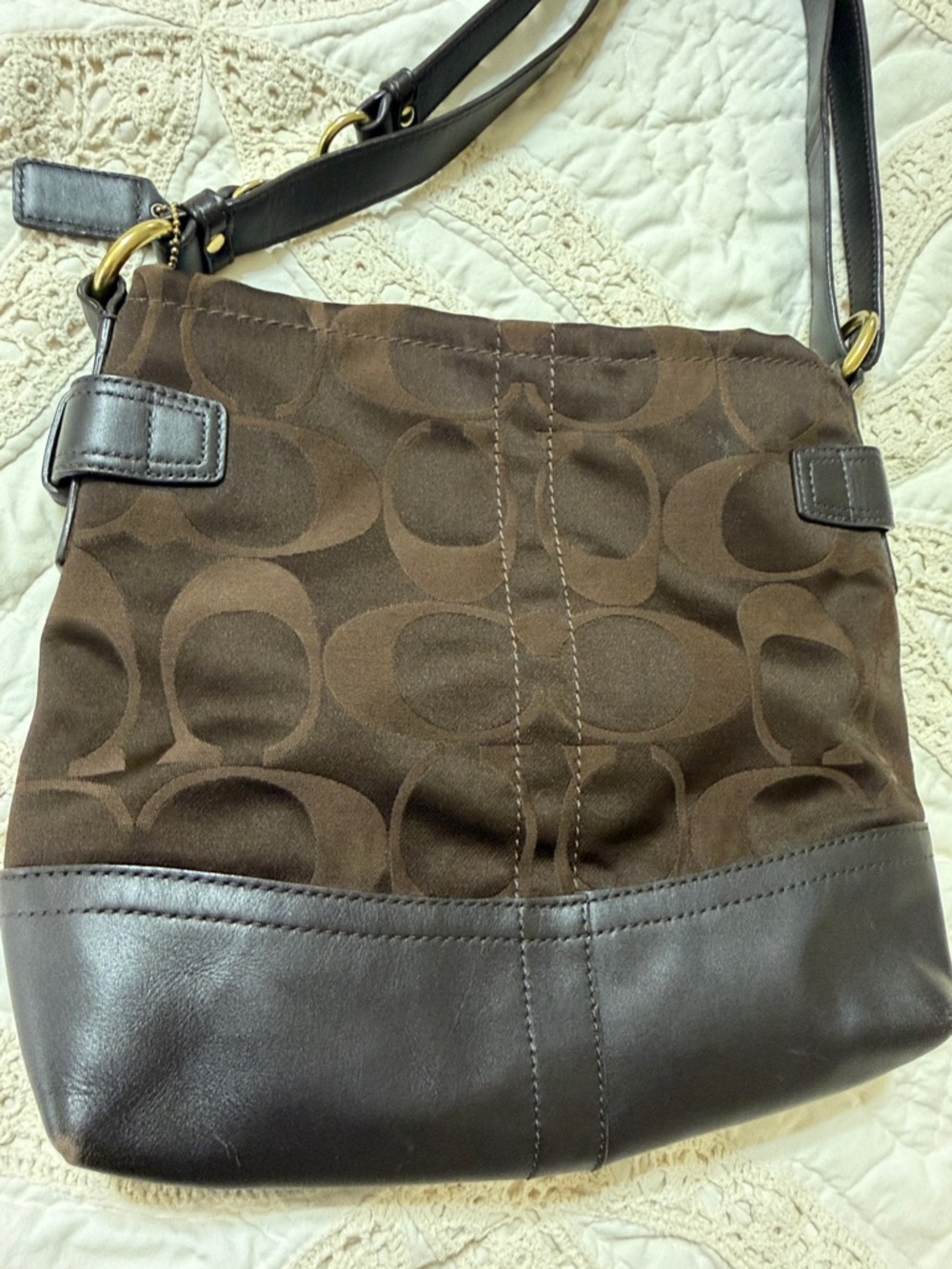 Coach Chocolate Brown Signature Sateen Leather Shoulder/Crossbody GoldTone Chain - Picture 10 of 15